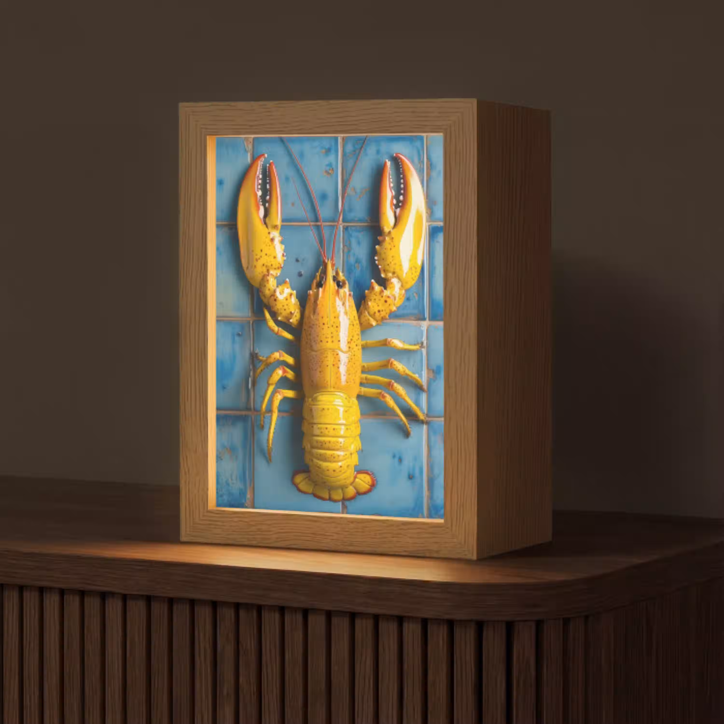 Kreeft - Geel - Blauw - Tegels Light Box met kabel (Tafellamp) klein -z3d_website
