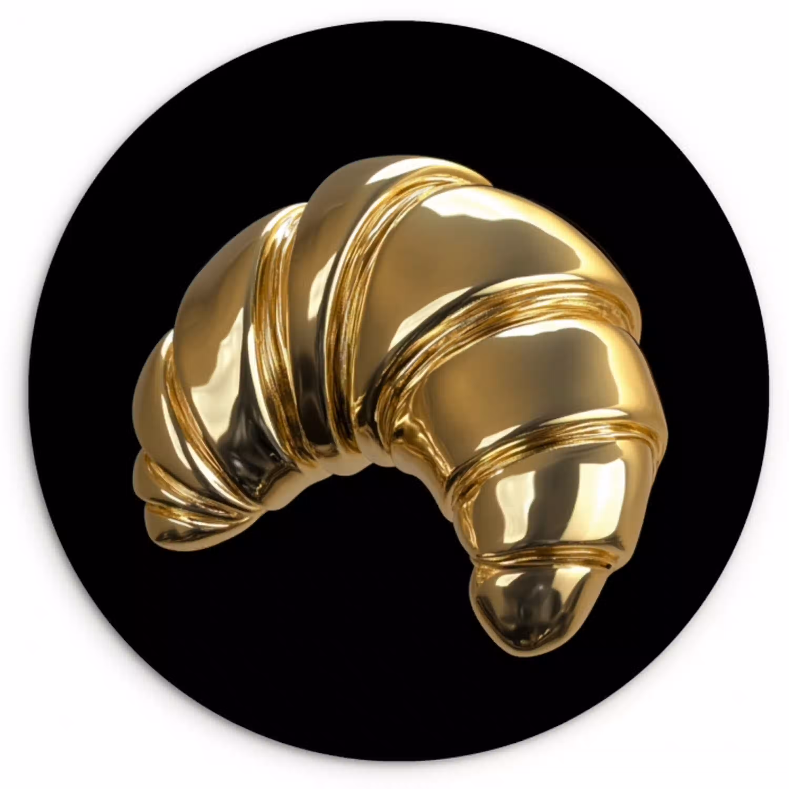 Croissant - Brood - Goud - Zwart Wandcirkel kunststof plaat 5mm dik klein -3d