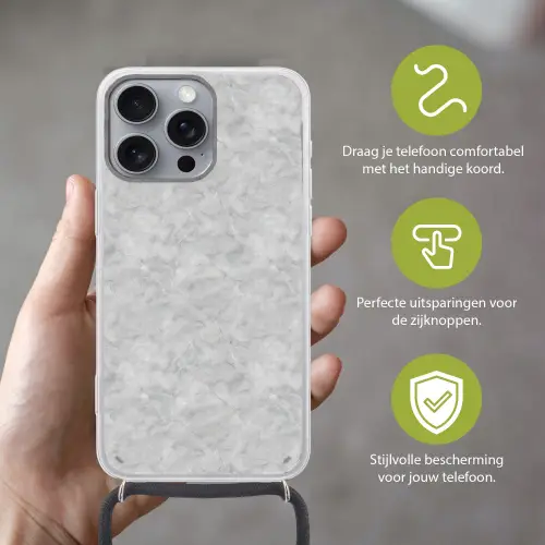 Grijs - Marmer - Mat Hoesje iPhone 16 Pro Max met koord klein 804 -sfeer2_NL