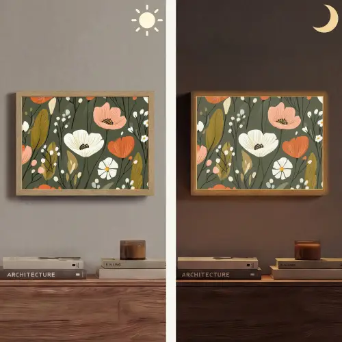 Bloemen - Illustratie - Groen Light Box met batterij (Wandlamp) middel -sfeer3
