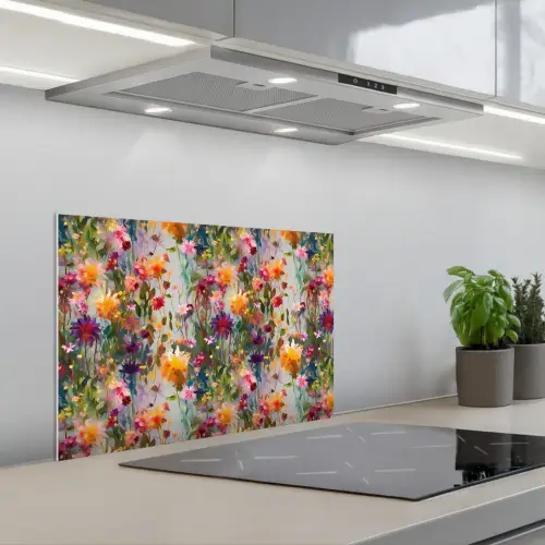Zomers - Kleurrijk - Patroon - Bloemen keuken achterwand spatscherm klein 900 -3d_schuin
