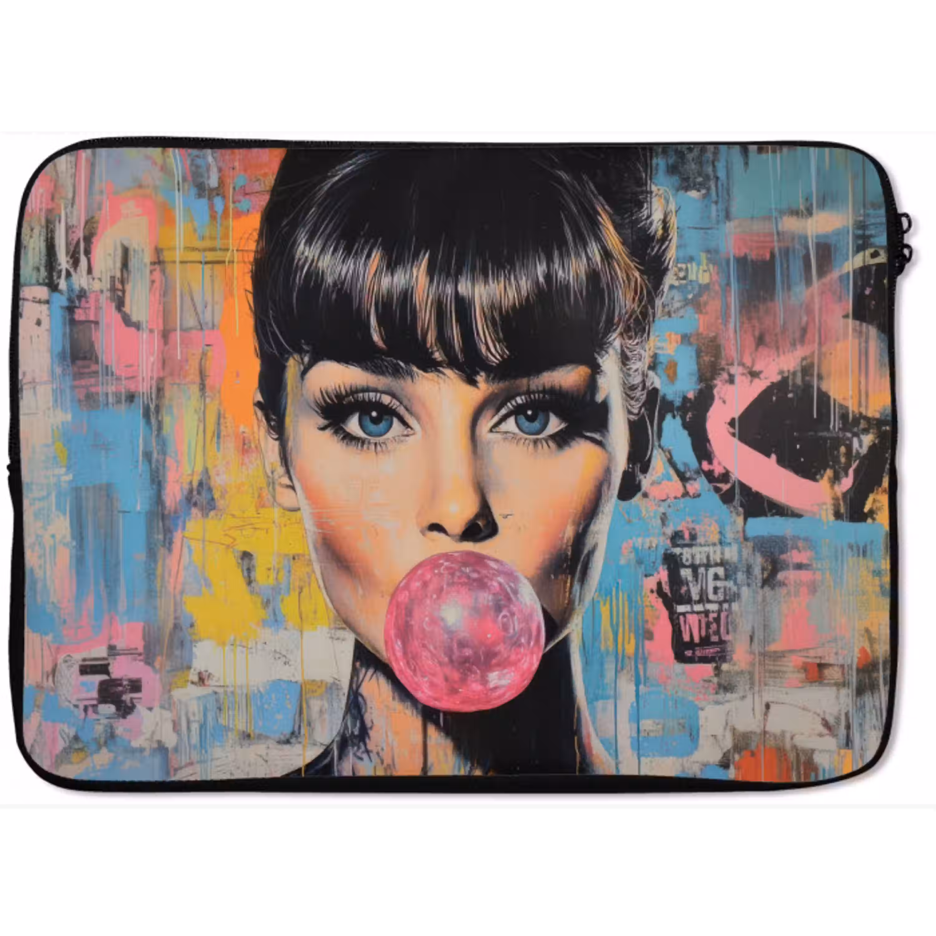 Kauwgom - Vrouw - Penseelstreken - Modern laptophoes neopreen klein -zkaufland3dotto