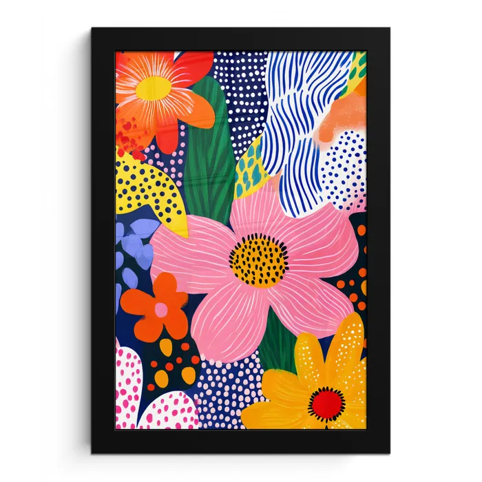 Kleurrijk - Bloemen - Abstract - Stippen fotolijst zwart zonder passe partout klein -3d