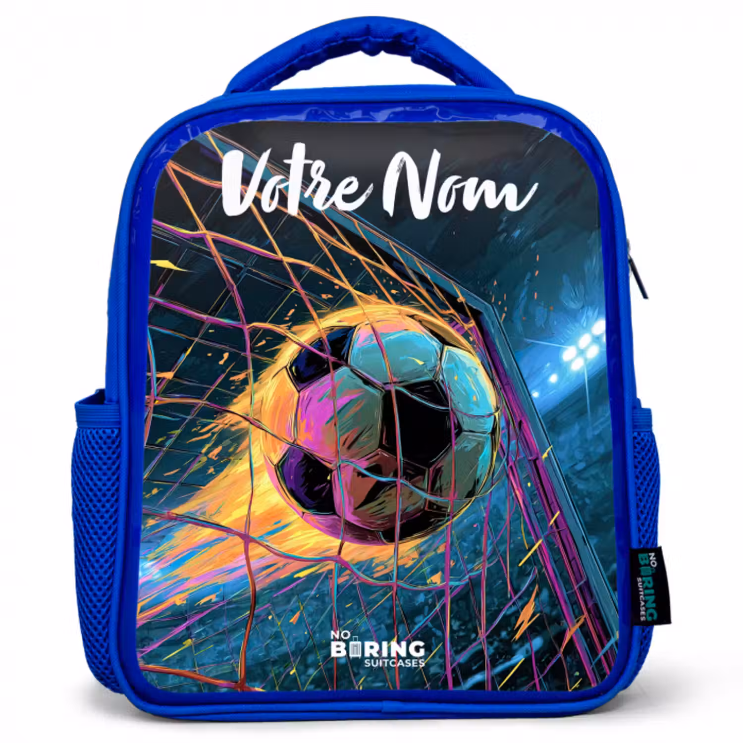 Sac à dos enfant avec votre nom - Bleu - Néon - Filet - Football - Coloré