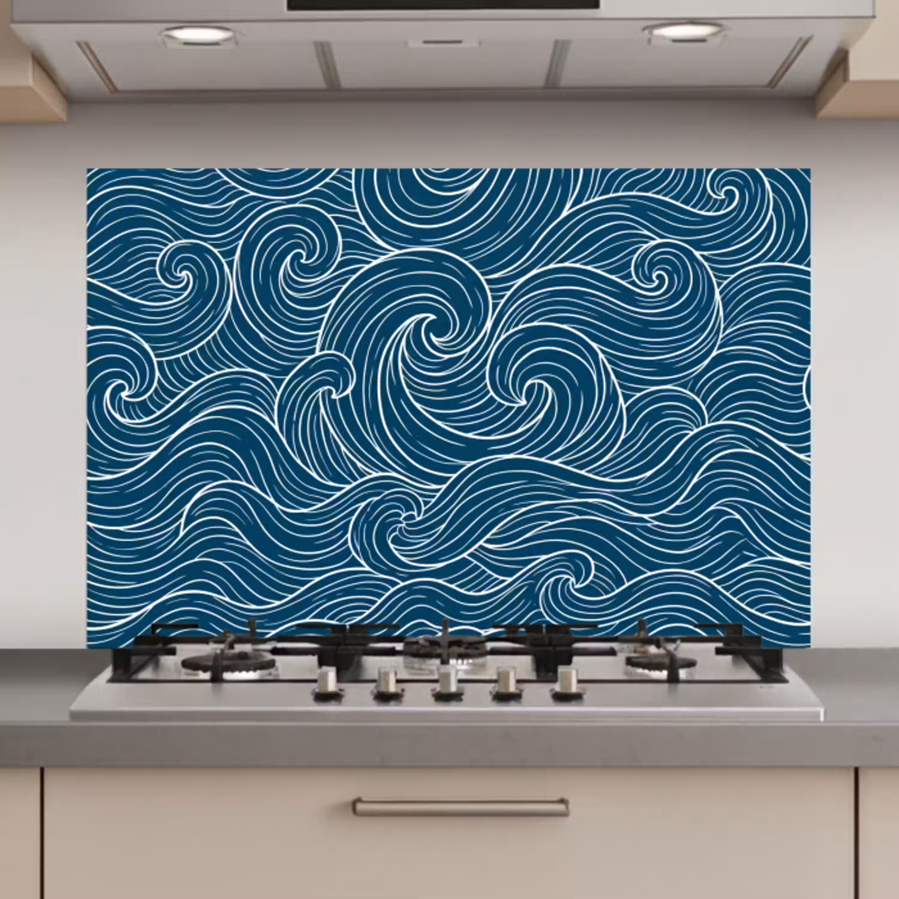 Golven - Spiraal - Water - Abstract - Blauw keuken achterwand spatscherm klein -3d_website