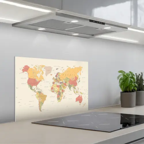 Wereldkaart - Realistisch - Beige keuken achterwand spatscherm klein -3d_schuin