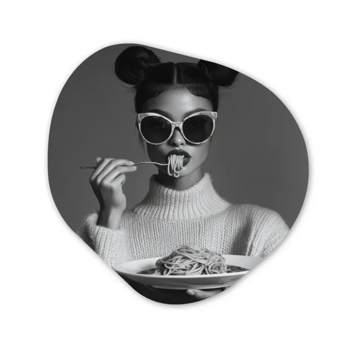Vrouw - Pasta - Zonnebril Wandcirkel Organisch Plexiglas middel -3d