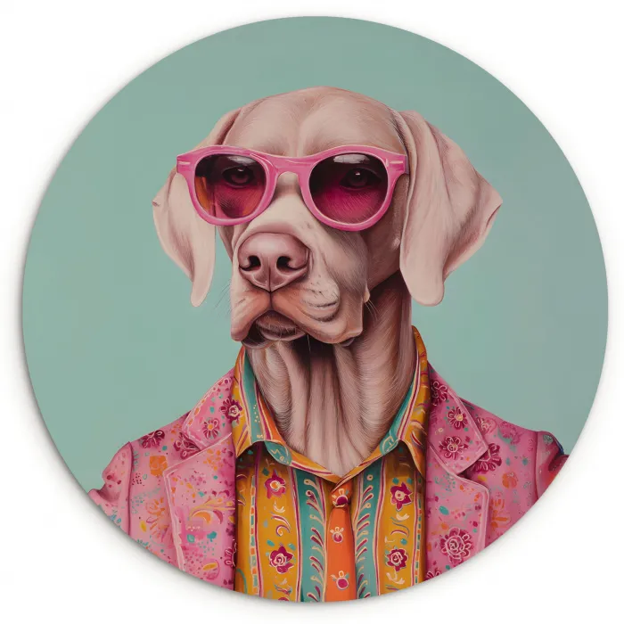 Hond - Overhemd - Bloemen - Bril Wandcirkel kunststof plaat 5mm dik klein -3d