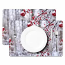 Bessen - Takken - Sneeuw - Winter - Kleurrijk Placemat vinyl groot -zzsfeer2_Kitchenyeah-website