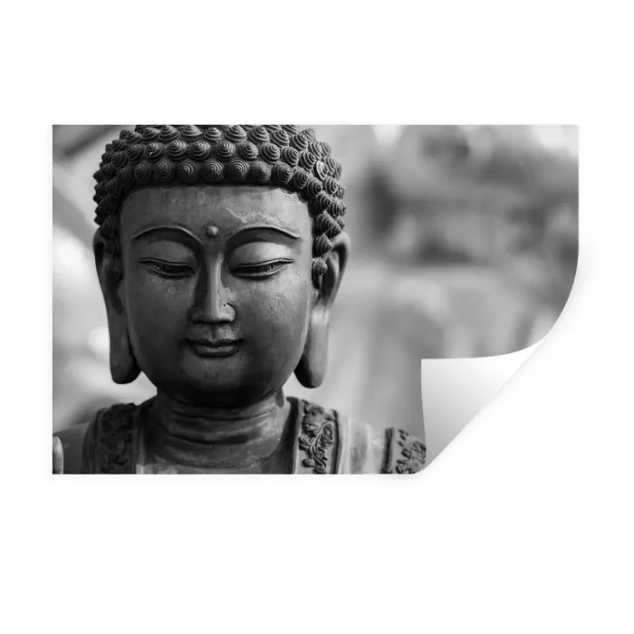 Boeddha - Grijs - Spiritualiteit - Buddha beeld - Religie Muursticker klein -3d
