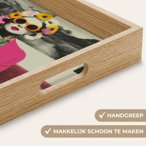 Vrouw - Kat - Bloemen - Kopje - Retro Dienblad Rechthoek middel -USP_HandgreepNL