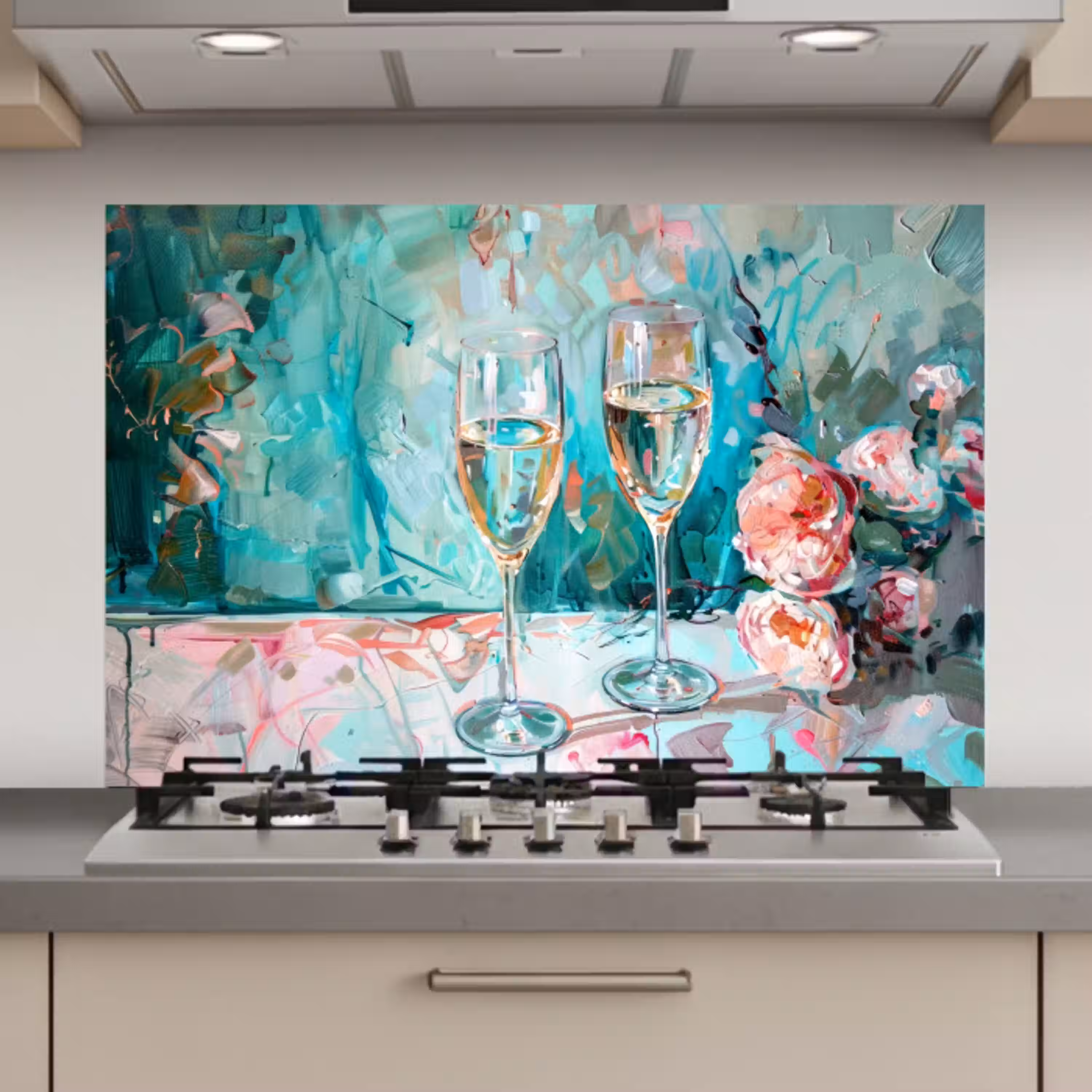 Champagne - Schilderij - Bloemen - Kunst keuken achterwand spatscherm klein -3d_website
