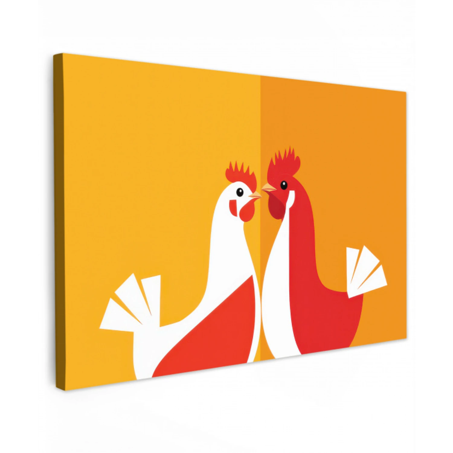 Kippen - Oranje - Vlakken canvas 2cm klein -z3d