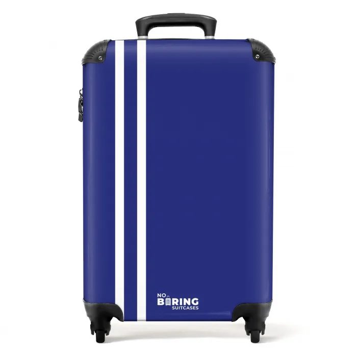 Koningsblauwe achtergrond met dubbele witte zijstrepen links NBS - Handbagage koffer - Kinderen Unisex middel -productfoto_recht