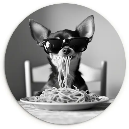 Chihuahua - Hond - Zonnebril - Humoristisch - Zwart - Wit - Spaghetti Wandcirkel kunststof plaat 5mm dik klein -3d