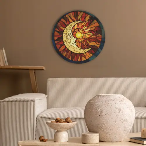 Mozaïek - Glas - Maan - Donkerblauw Akoestische PET Vilt - Rond klein -sfeer1