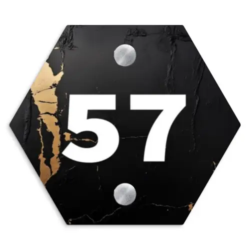 Zwart goud structuur - Traditioneel Naambord Hexagon klein -3d