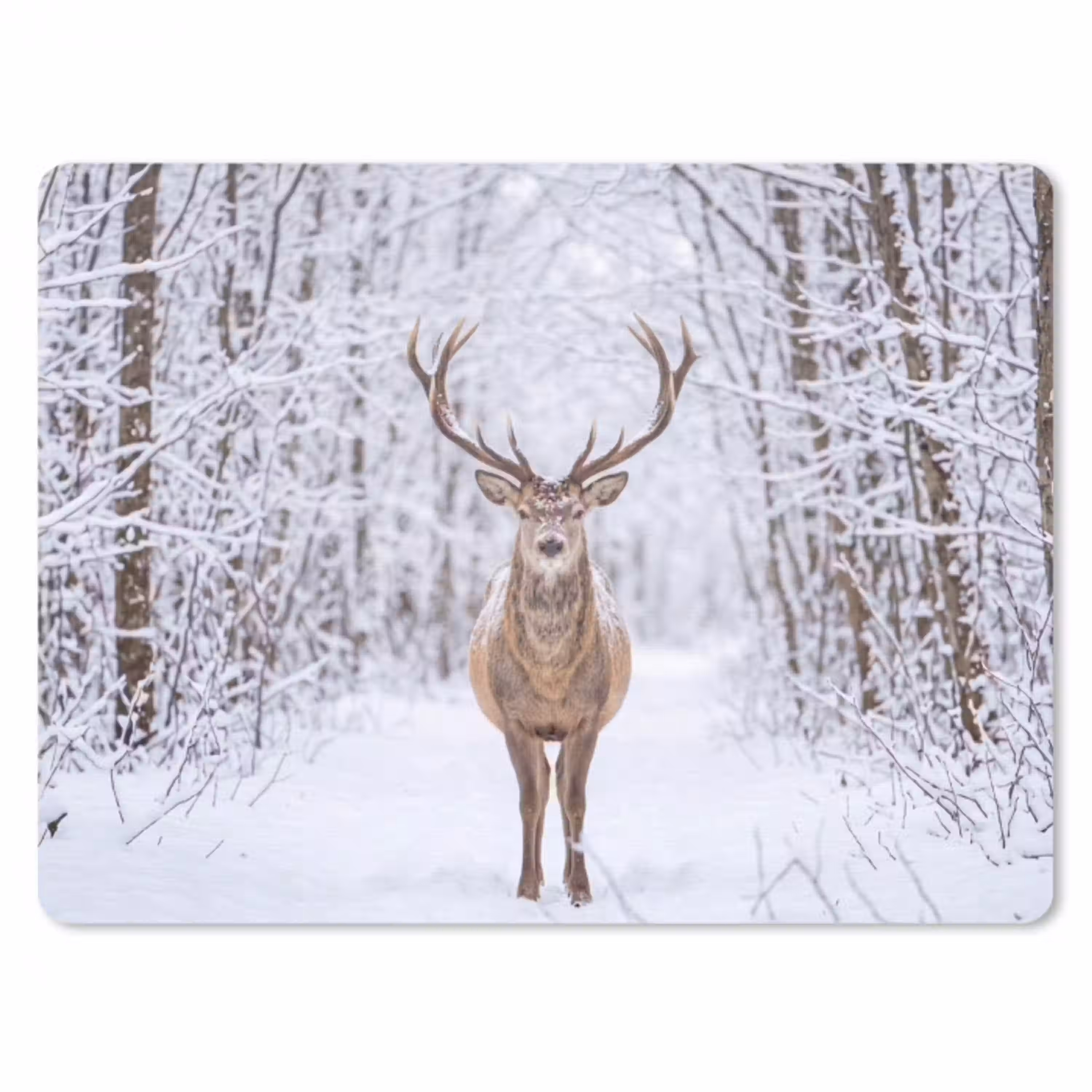 Hert - Winter - Bos - Natuur - Wit muismat rubber klein -3d
