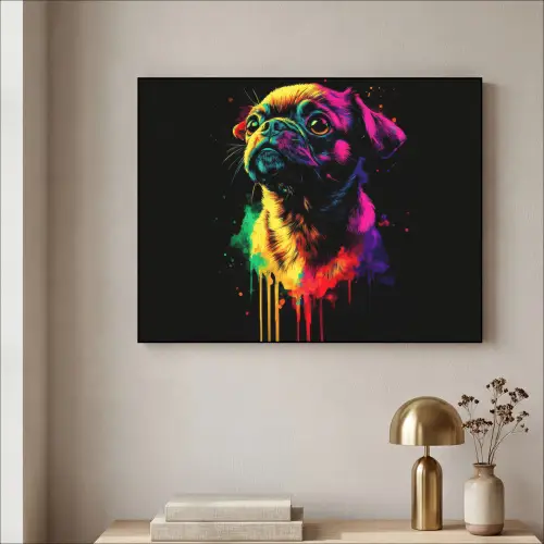 Puck - Hond - Verf - Kleuren Textielframe zwart klein -sfeer2
