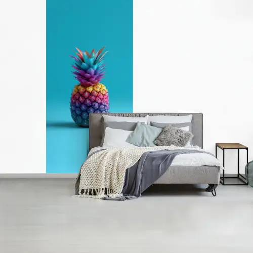 Ananas - Regenboog - Blauw - Popart fotobehang vinyl groot -slaapkamer