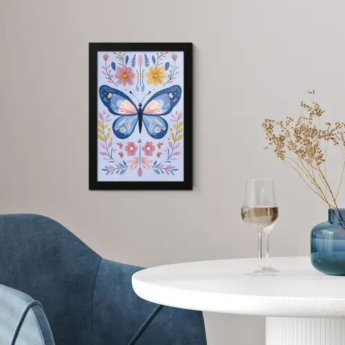 Vlinder - Lichtblauw - Sierlijk - Bloemen fotolijst zwart zonder passe partout klein -sfeer4