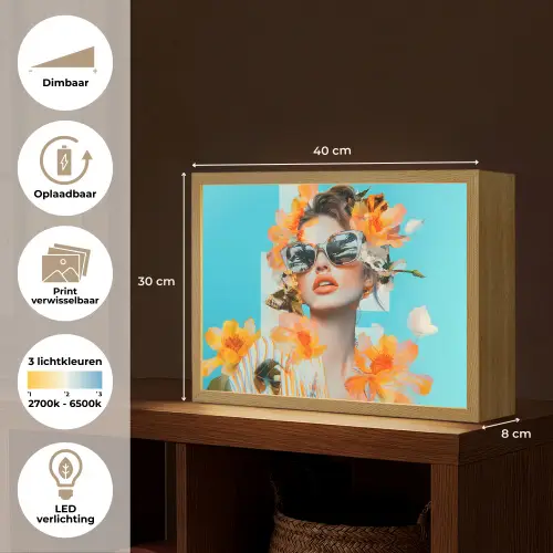 Bloemen - Vrouw - Zonnebril - Blauw Light Box met batterij (Wandlamp) middel -USP_websiteoverzichtNL