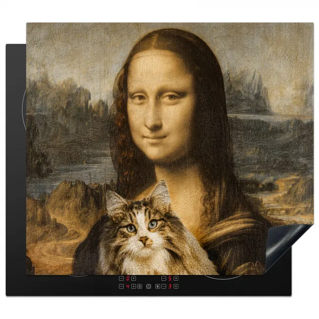 Mona Lisa - Kat - Leonardo da Vinci - Vintage - Kunstwerk - Oude meesters - Schilderij Inductie beschermer vinyl 3mm middel -3d