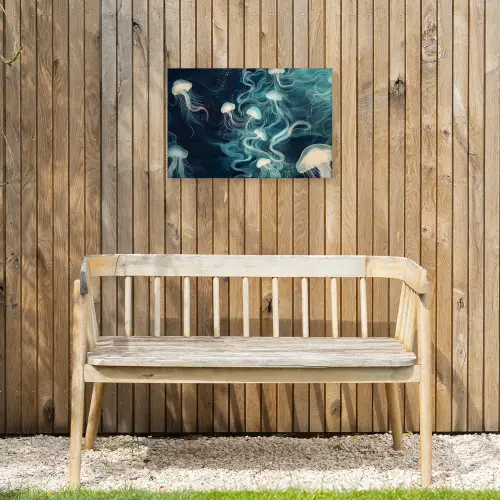 Kwallen - Zee - Wit - Golven Tuinposter op houten frame 2 cm dik klein -sfeer4