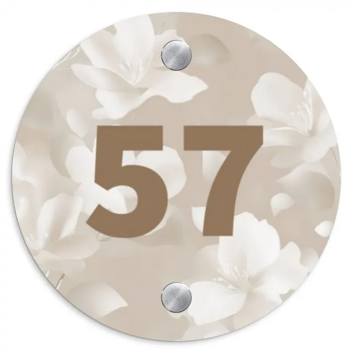 Beigefarbene Blumen - Traditionell Naambord Rond klein -3d
