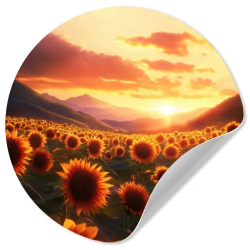 Zonnebloemen - Zonsondergang - Landschap Wandcirkel behangsticker klein -3d