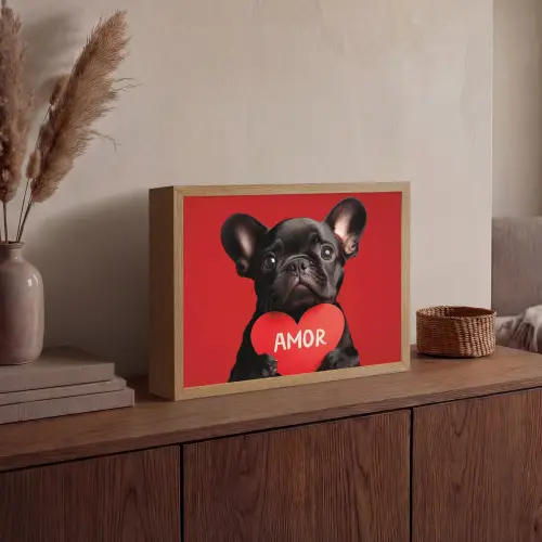 Amor - Hond  - Hartje - Rood Light Box met batterij (Wandlamp) middel -sfeer2