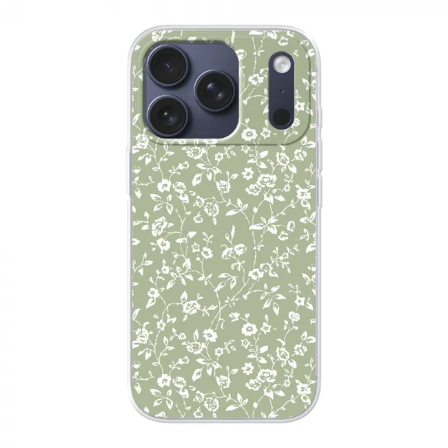 Telefoonhoesje - Bloemen - Print - Groen - Wit