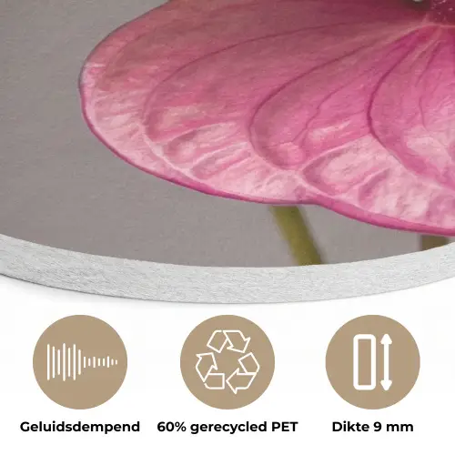 Planten - Anthurium - Groen - Roze Akoestische PET Vilt - Rond klein -closeup_NL