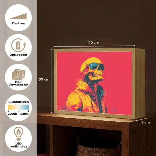 Zonnebril - Schedel - Jas - Rood Light Box met batterij (Wandlamp) middel -USP_websiteoverzichtNL