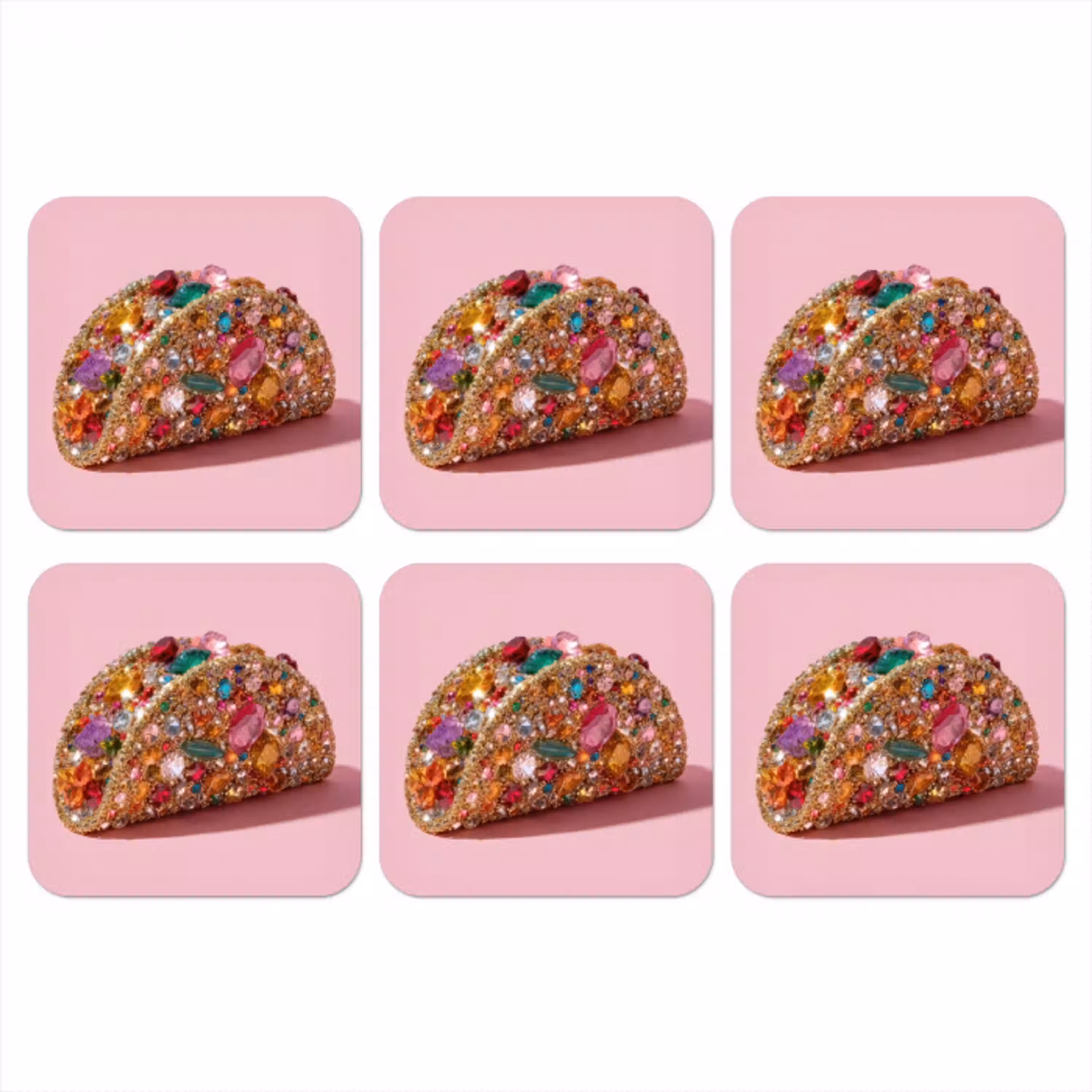 Taco - Kleurrijk - Edelstenen - Goud onderzetter kurk middel -3d