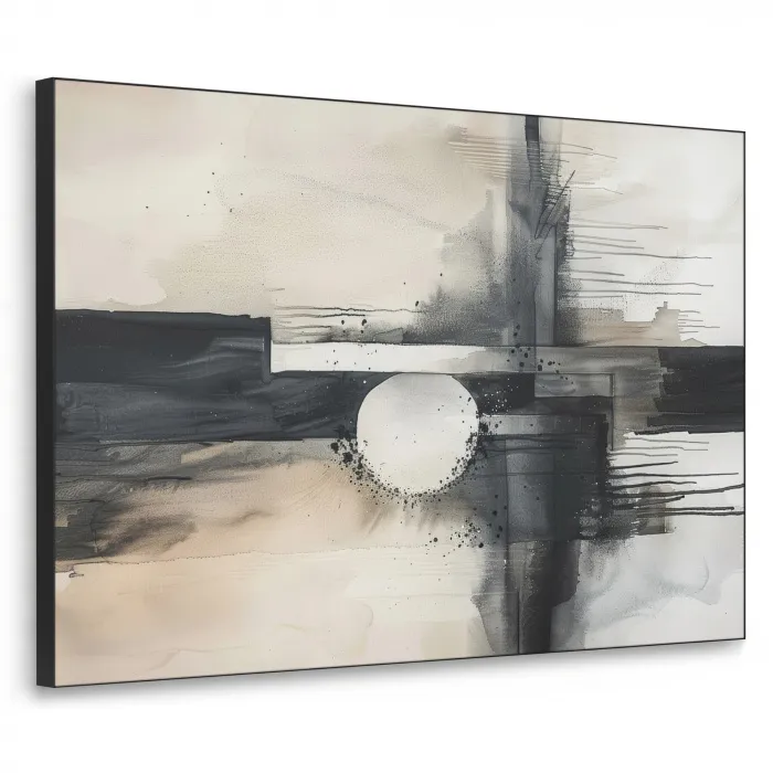 Abstract - Zwart wit - Verf - Modern Textielframe zwart klein -3d