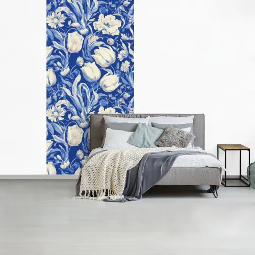 Bloemen - Delfts Blauw - Patroon - Tulp fotobehang vinyl groot -slaapkamer