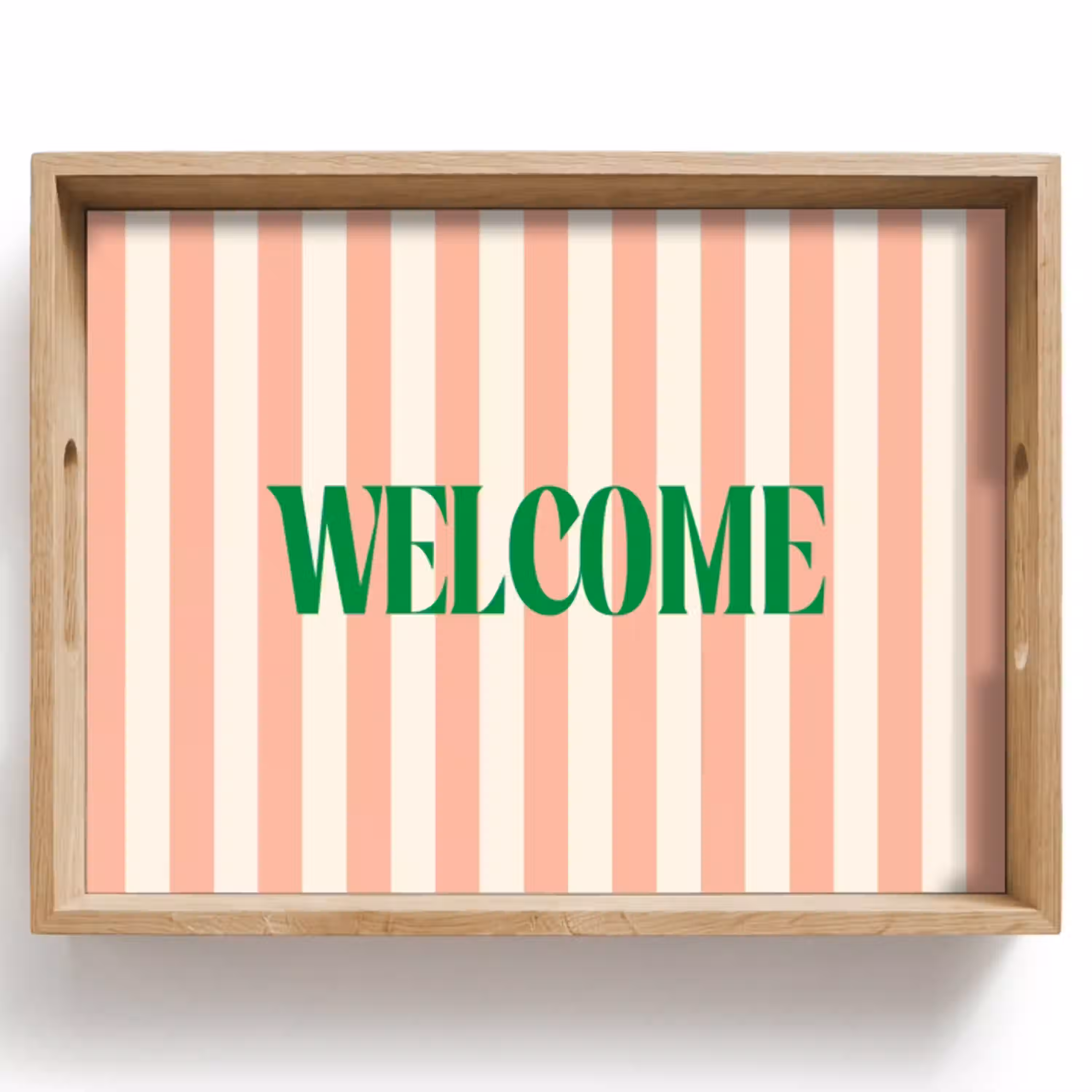 Zachtroze - Groen - Strepen - Welcome Dienblad Rechthoek middel -z3d_shopping