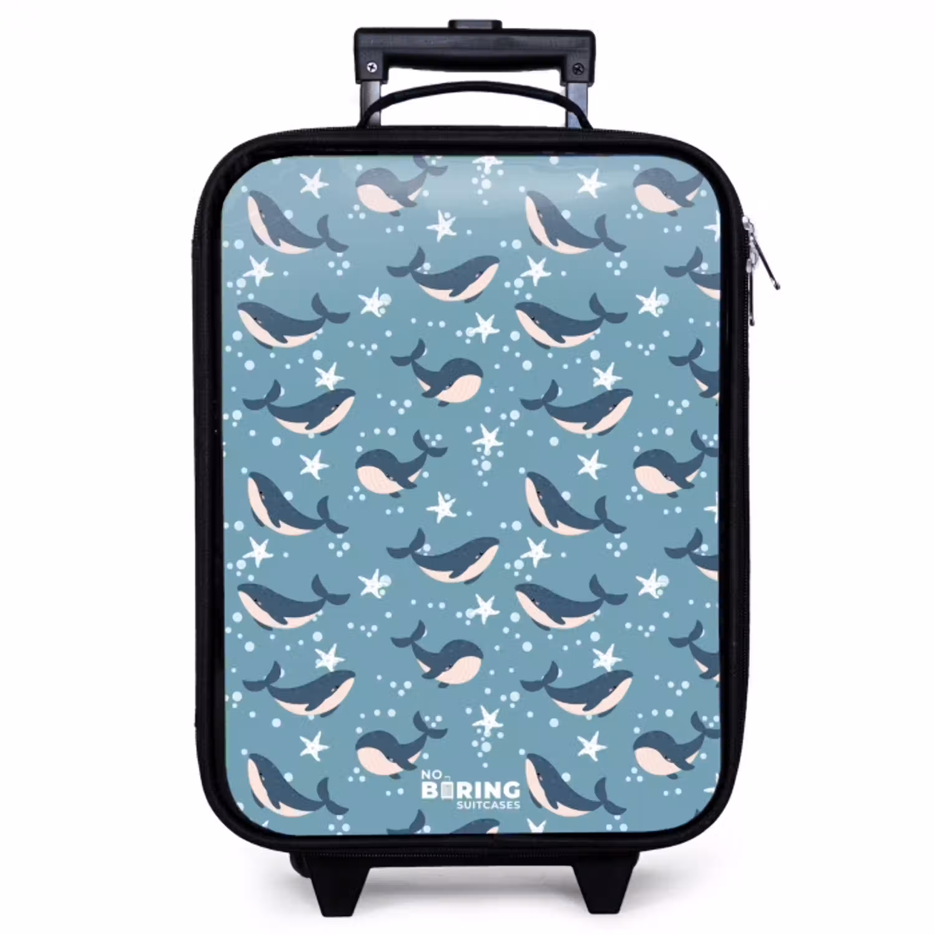 Donkerblauw walvissenpatroon met zeesterren Kinderkoffer - Zwart klein -zzz_website3d