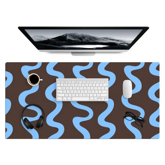 Desk Mat - Winding lines - Blue - Brown - Minimalist