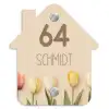 Gekleurde tulpen beige achtergrond - Modern Naambord Huisje klein -3d
