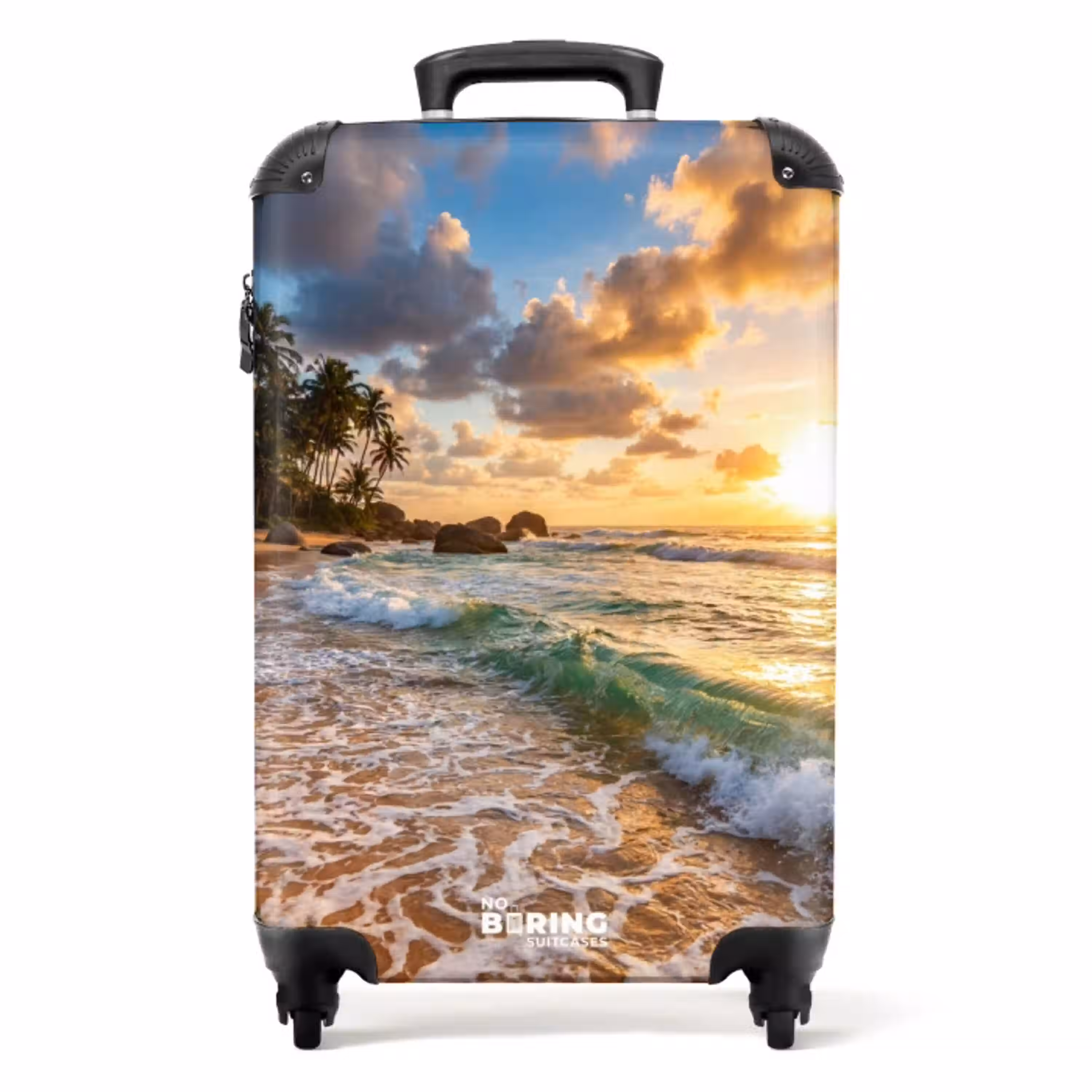 Strand - Zonsondergang - Golven - Natuur - Goud NBS - Handbagage koffer - Volwassenen Unisex middel -productfoto_recht