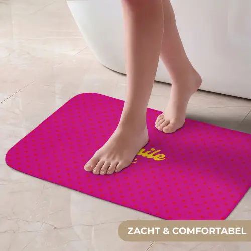 Smile - Stippen - Geel - Smiley - Roze Badmat klein -USP_ZachtNL