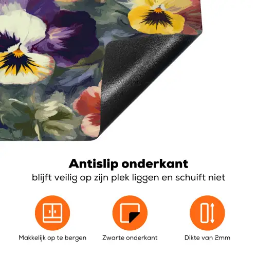 Viooltjes - Paars - Geel - Groen Inductie beschermer vinyl 3mm klein 276 -zzzzzzz-td-onderkant