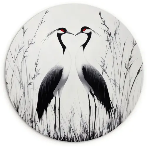 Kraanvogels - Gras - Hartvorm - Zwart Wandcirkel plexiglas klein -3d