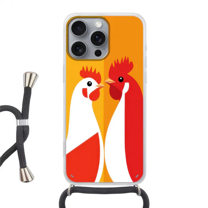 Kippen - Oranje - Vlakken Hoesje iPhone 16 Pro Max met koord klein -3d