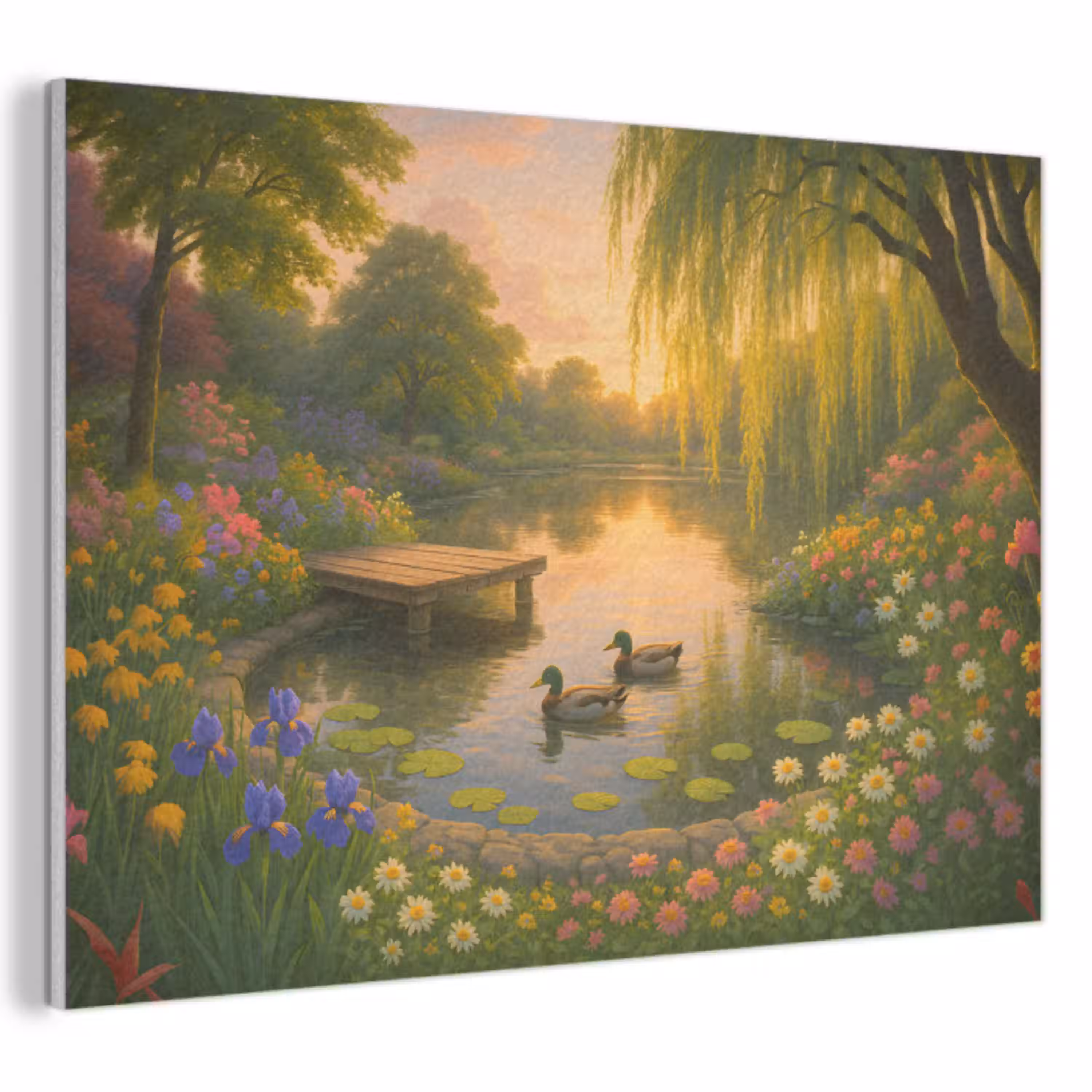 Eenden - Vijver - Bloemen PET vilt klein -3d