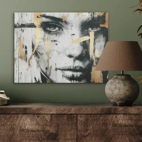 Portret - Vrouw - Penseelstreken - Goud PET vilt klein -sfeer2