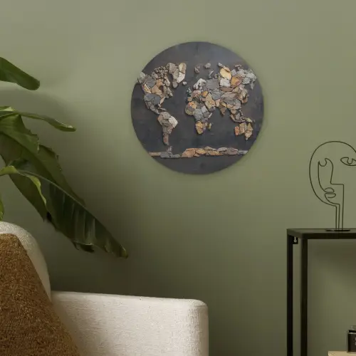 Wereldkaart - Stenen - Realistisch Akoestische PET Vilt - Rond klein -sfeer2