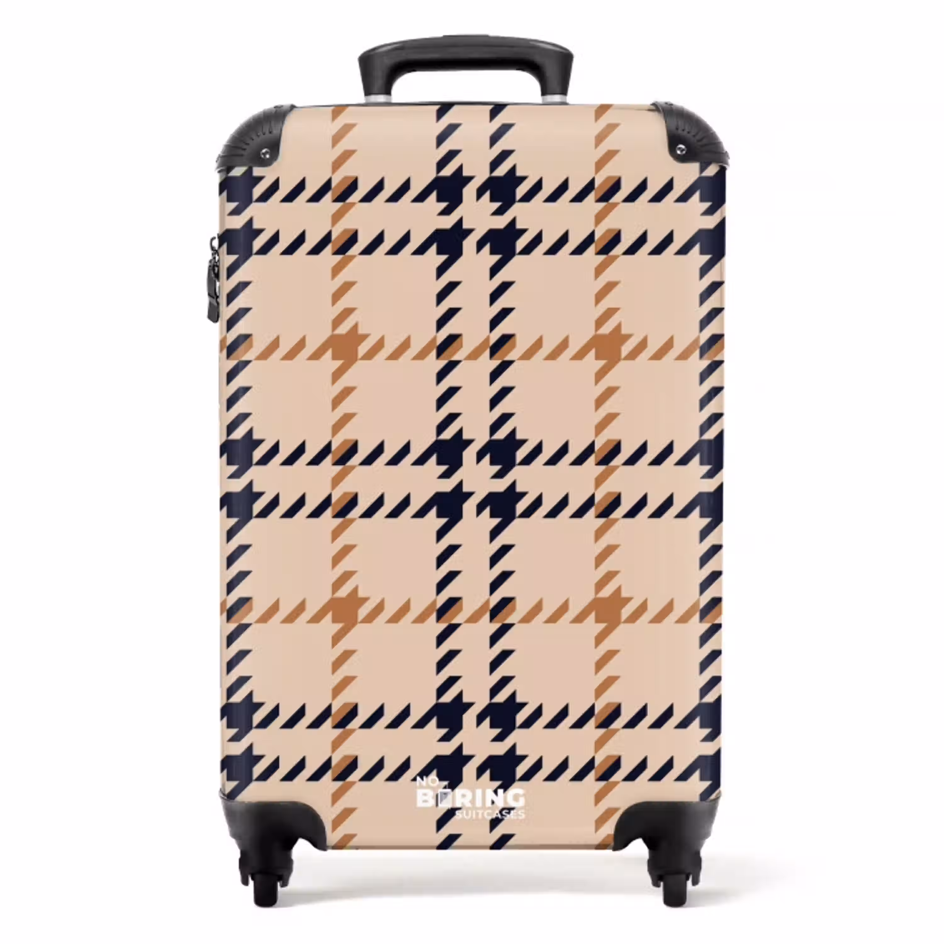 Beige ruitpatroon met visgraatlijnen in zwart en bruin NBS - Handbagage koffer - Kinderen Unisex middel -productfoto_recht